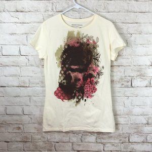 Design By Humans Womens XL Cream Floral Speak Up Gorilla Graphic Shirt Cotton